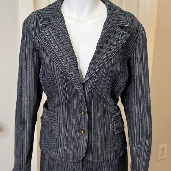 Vintage French Dressing Blue Pinstripe Cotton Suit Size 16 Casual - Picture 2 of 13